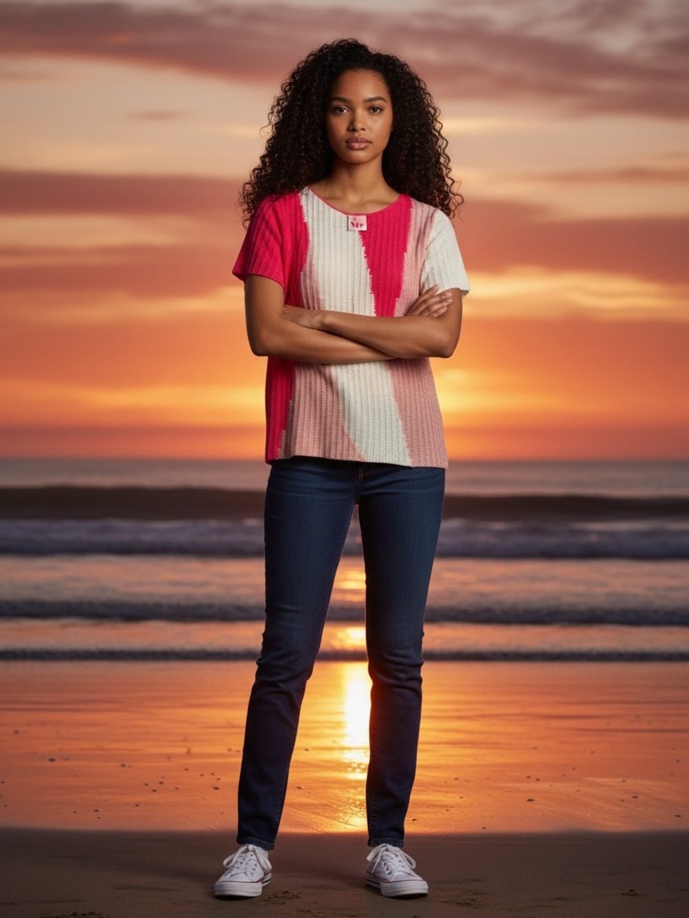 So Me Pink Multicolor Ribbed Short Sleeve Top